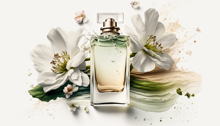 Perfume with floral aroma burst. Generative AI,